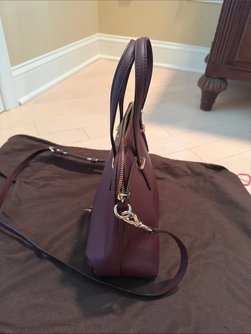 kate spade Plum Leather Dome Satchel with Gold Hardware